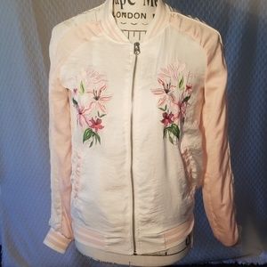 Embroidered satin / light pink members only jacket